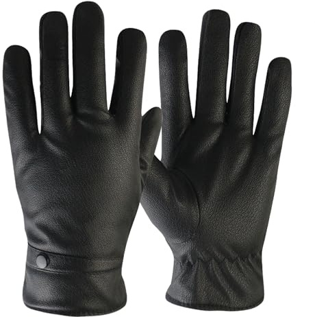 LJCZKA Gants en Cuir PU Hiver Homme Femme pour Écran Tactile, Gants Thermique Homme Faux Cuir Gants d'Hiver Femme Coupe-Vent