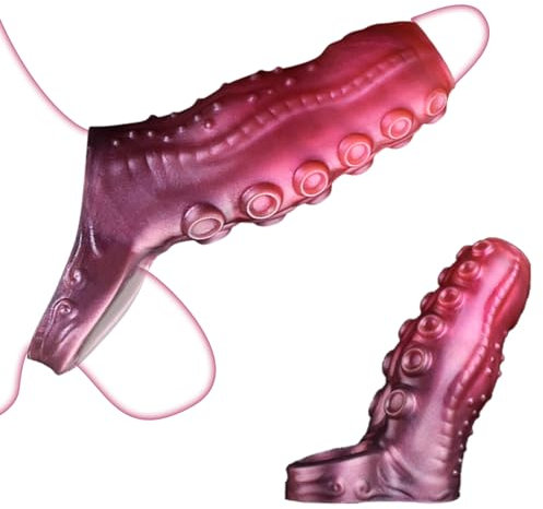 TDLPlus NUE Penismanschetten Penishülle mit Hodenring und Tentakeltextur, Flüssiges Silikon Monster Dildo Cock Penis Sleeve Penisstrecker Sexspielzeug für Männer Paare zür Penis Vergrößerung M
