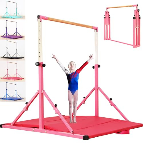 Marfual 5 Ft Fold Gymnastic Bar with Mat Kip Bar with Mat with Professional 4 Ft Width for Kids and Girl and Teenage Home and Club Use
