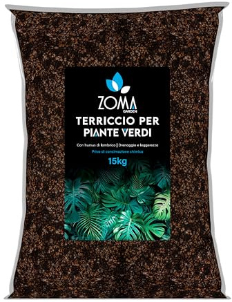 ZOMA Terriccio Piante Verdi di Qualità Superiore, Terriccio universale Senza Compostati, Alto Drenaggio e Contenuto di Nutrienti, Terra per piante con Humus di Lombrico - Sacco 15 KG