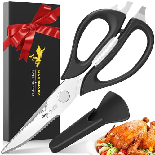 Kitchen Scissors All Purpose Kitchen Shears Come Apart,Stainless Steel Utility Scissors with Comfort Grip,Heavy Duty Poultry Shears for Chicken,Meat,Fish,Dishwash Safe (NEW WITH MAGNETIC HOLDER)