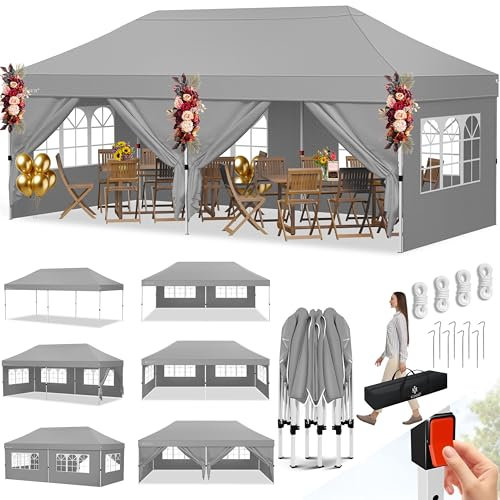 KESSER® Pavillon Faltpavillon 6x3m Festzelt mit 6 abnehmbaren Seitenwänden, Gartenzelt Höhenverstellbar & Wasserdicht + Tasche Rollbar Bodenanker Pop-Up Klicksystem UV-Schutz 50+ Partyzelt Hellgrau