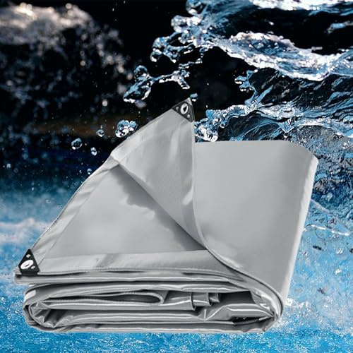 LDQBF Lona Impermeable Exterior, 1x1m 520g/m² PVC Exterior Lona de Protección Toldo Reforzado con Ojales, Duradera Resistente a Los Rayos UV Desgarros, Multiusos Gris