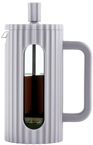 Klausberg Cafetera French Press 350 ml/3 tazas, prensa de café con filtro de acero inoxidable, cafetera, tetera, tetera de cristal, tetera de té, apta para lavavajillas, tetera de té, color gris mate