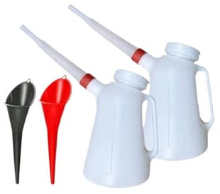 RVIFY Benzinkanister Ölmessbehälter mit Skala, 5 l, Öltrichter-Set mit Deckel, Ölkanne, Auto Kraftstoffkanister(2 Jug 2 Funnel)