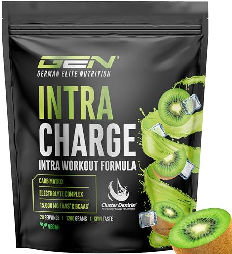 Intra Charge Workout Drink 1,2 kg - Complesso ad alto dosaggio con Cluster Dextrin®, 9 aminoacidi essenziali (EAA) e BCAA, L-glutammina, L-glicina, taurina, matrice di elettroliti - vegano (kiwi)