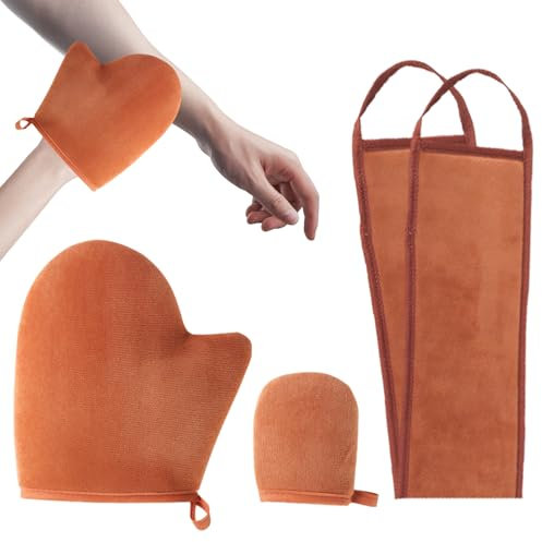 3 Stück Selbstbräuner Handschuh,Braun Dual Sided Bräunungshandschuh Handschuh,Rücken Applikator,Weich und Bequem,für Bräunungscreme und Peeling