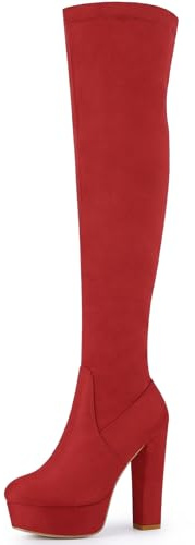 Perphy Botas altas hasta el muslo con tacón en bloque y plataforma para mujer rojo 39
