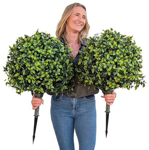 365 Curb Appeal Spiked Artificial Topiary Ball Two Pack (Cedar Boxwood)