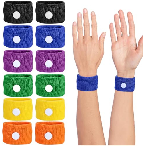 KIRZAX 6 Pares de Pulseras Antimareo, Muñequeras para Prevenir el Mareo y el Vértigo Acupresión Esencial Pegatinas Antimareo para Niños y Adultos