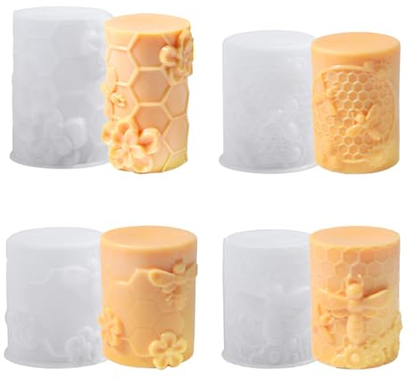Bekecidi 4 stampi in silicone per candele a nido d'ape, cilindrici, in resina epossidica, per realizzare candele 3D, sapone, aromaterapia, cera, artigianato fai da te