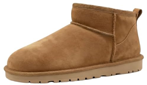 Procity Damen Echtleder Klassische Stiefeletten Mini Schlupfstiefel Gefütterte Winter Boots mit Profilsohle Brown 39