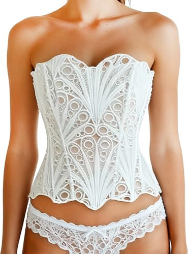 bslingerie Bustier en patchwork avec bordure en dentelle florale transparente pour femme