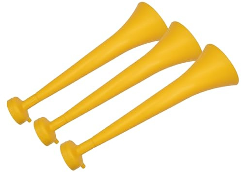 FUN FAN LINE Confezione da 3 trombe Vuvuzela Colorate. Accessori per Feste, piñatas e Sport. Staccabile per combinare i Colori del Corpo e del bocchino. (Giallo)