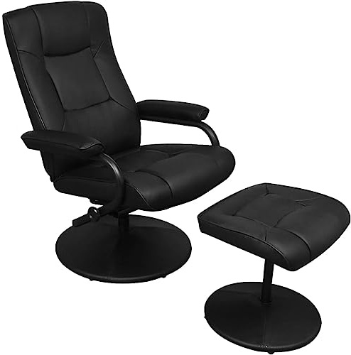 SKTQYQO Poltrona TV con Poggiapiedi Nera in Similpelle, Sedia Relax Reclinabile con Struttura Legno e Metallo, Imbottitura Schiuma Alta Densità per Massimo Comfort, Seduta Spessa