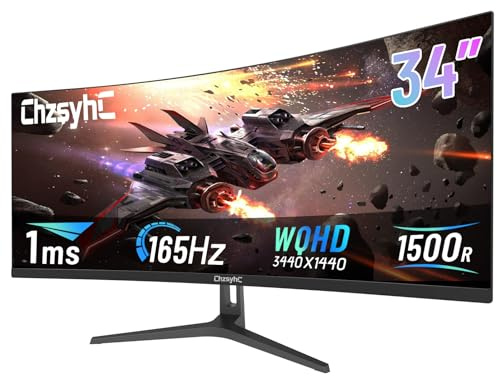 ChzsyhC 34 Inch Ultrawide Curved Gaming Monitor - WQHD 3440x1440p, 165Hz, 120% sRGB, FreeSync, VESA Mountable (DP&HDMI Cable Incl.) - Immersive PC Monitor for Gamers & Professionals, Black