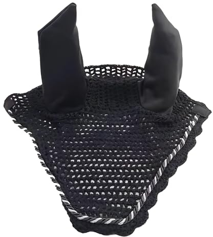 wkao Filet d'oreille pour cheval - Noir - Bonnet anti-mouches pour équestre et entraînement