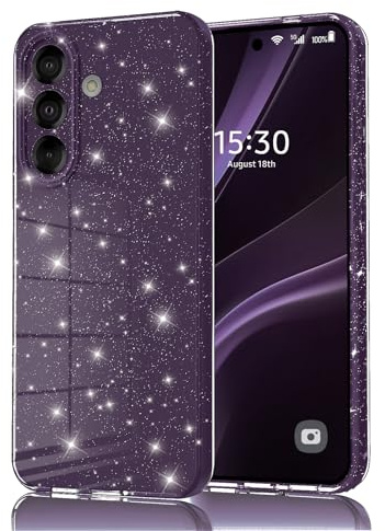 Eherui Mobiltelefonskal för Samsung Galaxy S26 glitter, silikon och TPU-anti-fingeravtryck, stötsäkert fodral, tunt, reptåligt och skyddsfodral för Samsung S26 5G, mörklila