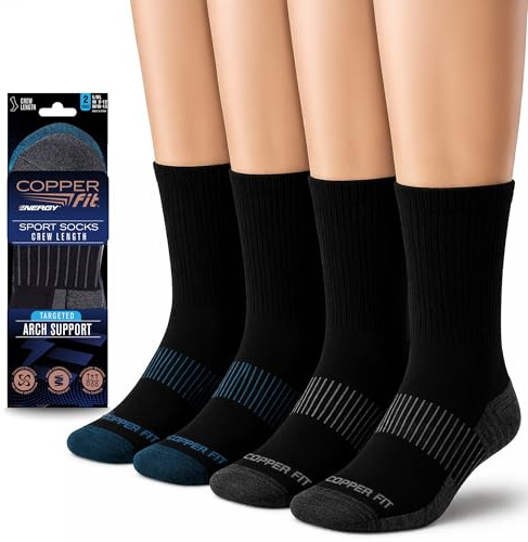 Copper Fit unisex adult Crew Sport - 2 Pack Running Socks, Black, Large-X-Large US