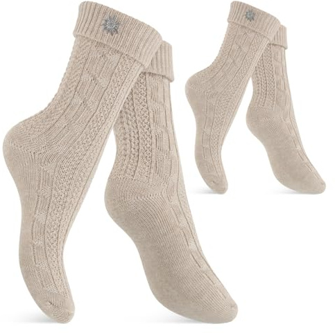 Celodoro 2 paia di calzini tradizionali con spilla della stella alpina - calzini Oktoberfest per donna & uomo - beige 35-38