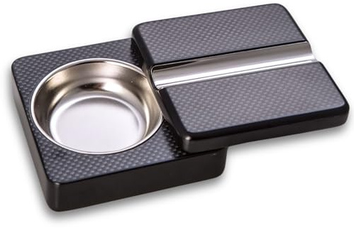 Bey-Berk Single Cigar Ashtray with Compact, Swivel Design 4x4x1.75 (LxWxH) Luxury Solid Wood Cigar Ashtray with Stainless Steel Tray for Outdoors, Travel and Indoor Use - Black