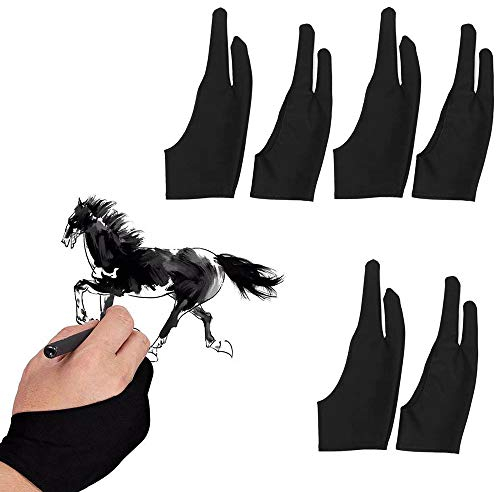 Gasea 6pcs Artist Guantes de Dibujo Anti-fouling Guante de Tablet gráficas Pantalla Intéractif y Tablets Luminosas – Dos Dedos, Amor para la Mano Izquierda o Derecha, Talla M