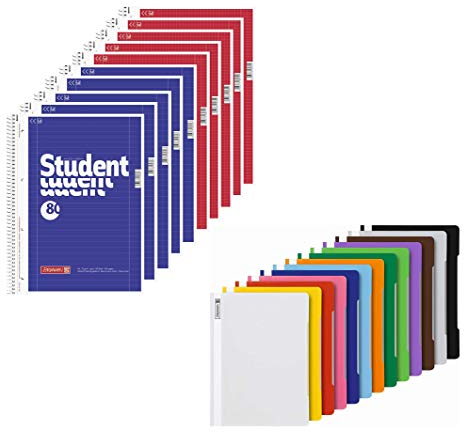 Brunnen 5 Collegeblöcke Student A4 Lineatur 27, liniert 80 Blatt + 5 Collegeblöcke Student A4 Lineatur 28 kariert, 80 Blatt weiß (10 Blöcke + 13 Schnellhefter)