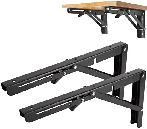 Homtone 30cm Faltbare Wand Klappkonsole Kapazität 75 kg, 2 Stück Rostfreier Stahl Schwerlast-Klappträger, Regalträger, Klappscharnier für Haus Küche, Schwarz