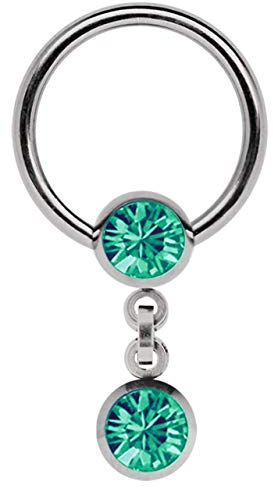 Modern Nature Piercing-Schmuck Intimpiercing Titan Ring in 1,2 x 10 mm mit Kette und 6 mm Stein-Kugeln in grün-türkis