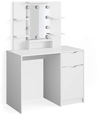 Vicco Schminktisch Weiß Ruben Little 100x142x42 cm - Frisiertisch, Ideal für Morgenroutine & Abend-Touch-ups – schneller Überblick, weniger Zeitverlust