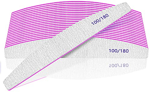 Lima Professionale 100/180 a Doppia Faccia - Set da 12 Pezzi Lavabili per Gel, Acrilico e Unghie Spesse