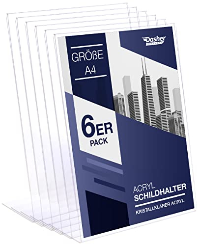 Porte-Document A4 Incliné en Acrylique Transparent, Pack de 6. Présentoir de comptoir, publicité, cadre photo, pancartes, brochures, dépliants, menus, affichage. Maison, bureau, magasin, restaurant