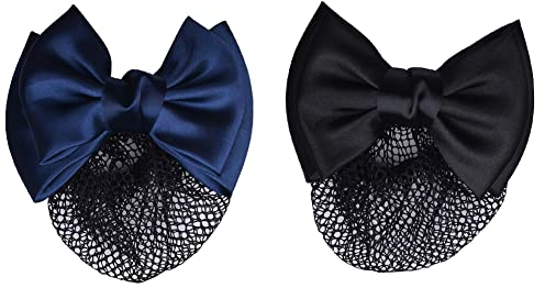 JIHUOO 2 Pièces Filet à Chignon avec Nœud Barrette à Cheveux Française Couverture de Chignon Pince à Cheveux pour Femme