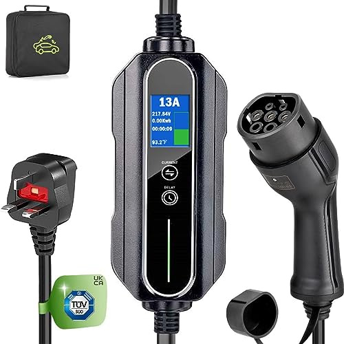 Portable Type 2 Charging Cable UK 3 pin 8M Timing Delay 1-12Hours Adjustable Current 6/8/10/13 A,IP65 Max Waterproof level Ev Charging cable Ev Charger Type 2 with Bag