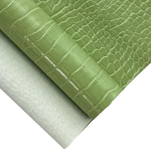 12 x 53 Glossy Embossed Crocodile Texture Faux Leather Roll Synthetic Leather Crafts Fabric for Wallets Keychains Handbags Making Sewing Crafts Material (Green)