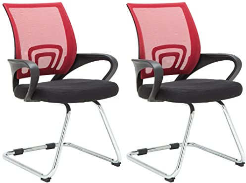CLP Set De 2 Sillas Oscilantes Eureka con Reposabrazos & Base Metálica I Sillas Cantilever Modernas con Respaldo En Malla, Color:Rojo