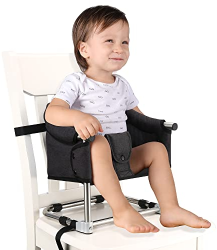Toogel Sitzerhöhung Stuhl, Boostersitz Baby, Tragbarer Baby Hochstuhl Faltbar Kindersitz für Kinder 6-36 Monaten mit Sicherheitsgurt, 3 Höhen, Transporttasche für Zuhause und Unterwegs (Schwarz)