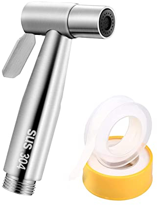 Pulvérisateur Bidet en Acier Inoxydable 304 Douchette WC Pulvérisation à Main pour Hygiène personnelle Bain Lavabo Cuisine, avec 2 Ruban d'Étanchéité PTFE
