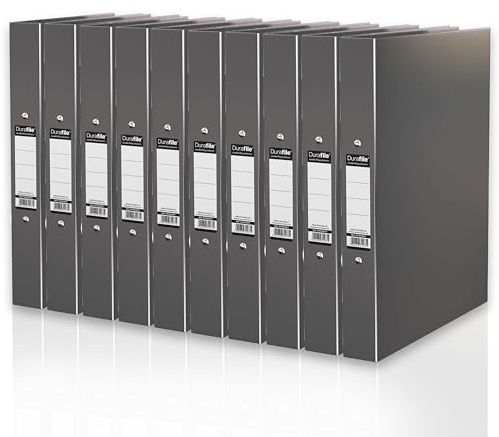 Durafile Ring Binder A4 Files, Grey, Pack of 10 Folders, Heavy Duty Board Construction Folders for Paperwork Ring Binder, Ideal Folder Organiser for School, Home & the Office