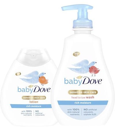 Baby Dove Head to Toe Wash & Body Lotion Combo Pack – Gentle Tear-Free Baby Wash (400ml) + Nourishing Lotion (200ml), for Soft, Moisturised Skin, Suitable for Newborns & Sensitive Skin