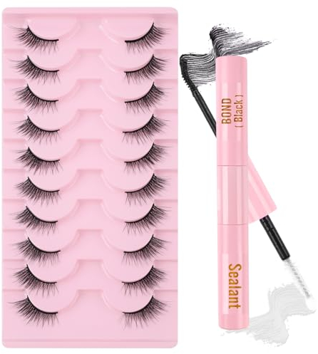 Sixstarhair Faux Cils Kit Demi Faux Cils avec Bond et Seal 10 Paires Naturel Cat Eye Half Lashes Réutilisable Moelleux faits à la main de Coin Cils