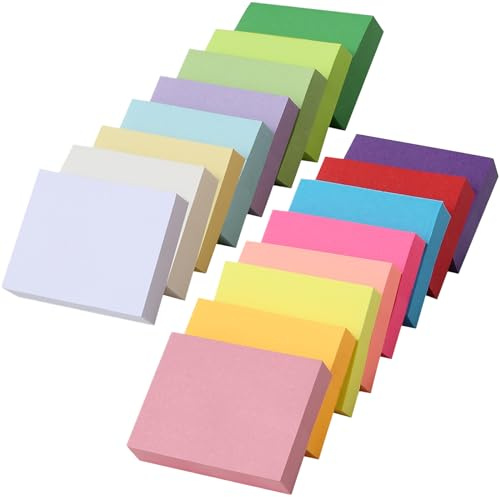 SOSINYA 16 Foglietti adesivi. 76x76mm Block notes piccoli. 16 colori Blocco appunti mini. 100 fogli/libro Sticky notes, 1600 Note adesive totali. Blocchetti memo adesivi per casa/ufficio/scuola.