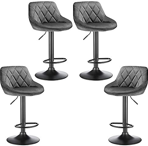 Supfine Barhocker 2er-Set, Samt-Barstuhl mit verstellbaren Beinen, Barhocker Höhenverstellbar, Moderne Barhocker mit Fußstütze, Barstuhl für Bar/Küche (4, Dunkelgrau)