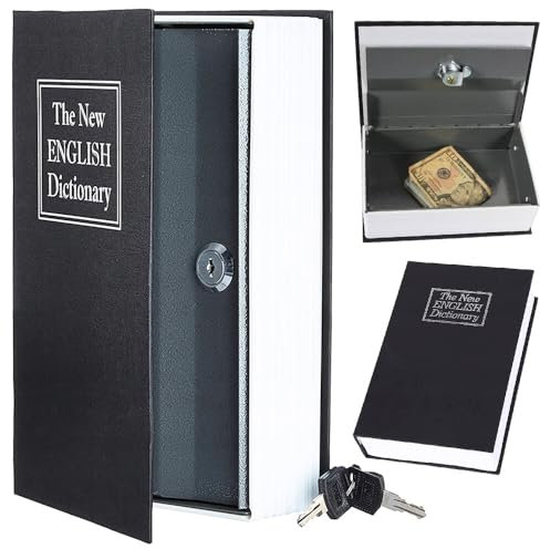 Libro Segreto Cassaforte, Serratura a Chiave con Due Chiavi, Discreto Nascondiglio per Valori, Design a Dizionario Inglese, Metallo Resistente, Ideale per Casa e Viaggi