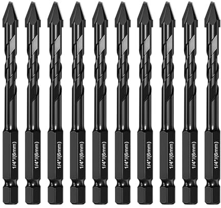 6MM High Strength Eccentric Twist Drill Bit, 10 Pcs 1/4 Drill Bits Sets High Strength Oblique Head Eccentric Drill Bit with 6.35mm Hexagonal Shank for Glass Hard Plastic Cement Granite (black)