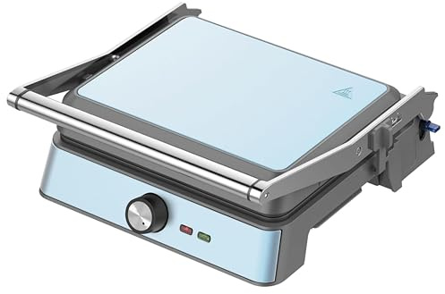 Westinghouse Retro kontaktgrill 29 x 24 cm, 180° öppning, 2 200 W, justerbar temperatur, Paninigrill, brödrost, non-stick-plattor, blå