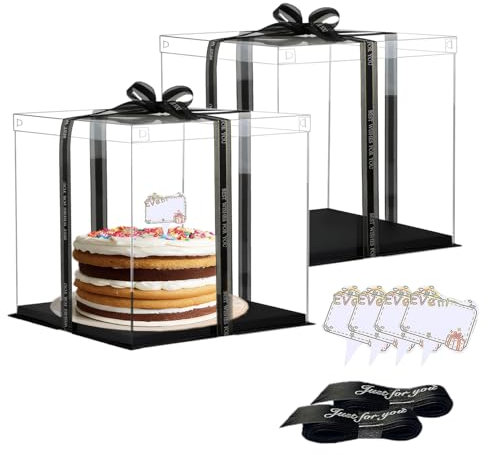 Vebetter 2pcs Boite a Gateau Transparente Boite Layer Cake Boite de Transport Gateau 30x 30cm Réutilisable Boîte à Gâteaux en Plastique avec Ruban pour Gateau et Présentoir à Dessert, 10 inch.