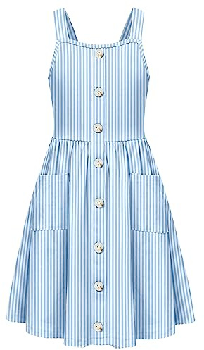 Arshiner Niñas Vestidos Sin Mangas Niños Botón Delantero Vestido Verano A-Line Casual Vestido Elegante Festivo Swing Vestido para Niñas 9-10 Años