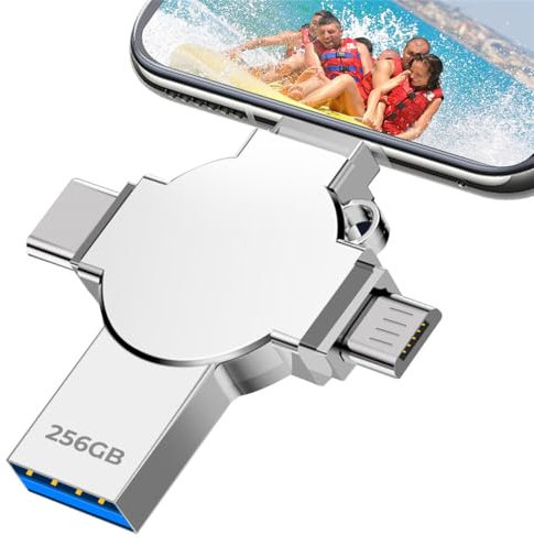 Tioreint USB Stick 256GB USB 3.0 Speicherstick 4 in 1 Flash-Laufwerk Metall Fotostick USB Stick Handy Externer Speicher für Smartphone Computer Laptop OTG Android PC Pad