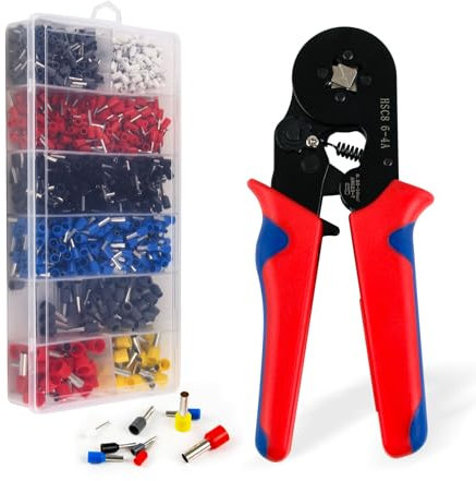 DOCAS 0.25-10mm² Pinza Crimpatrice Kit, AWG23-7 Crimpatrice Puntalini, Crimpatrice Capicorda Cricchetto Automatico Autoregolante con 1200 Capicorda Elettrici a Crimpare